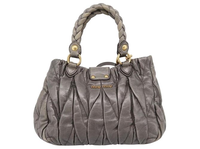Borsa a mano Miu Miu Matelassé in pelle 2way Grigio Oro Auth 200159V Marrone D'oro - vista 2