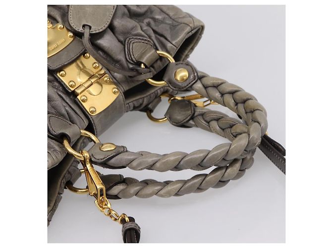 Borsa a mano Miu Miu Matelassé in pelle 2way Grigio Oro Auth 200159V Marrone D'oro - vista 7
