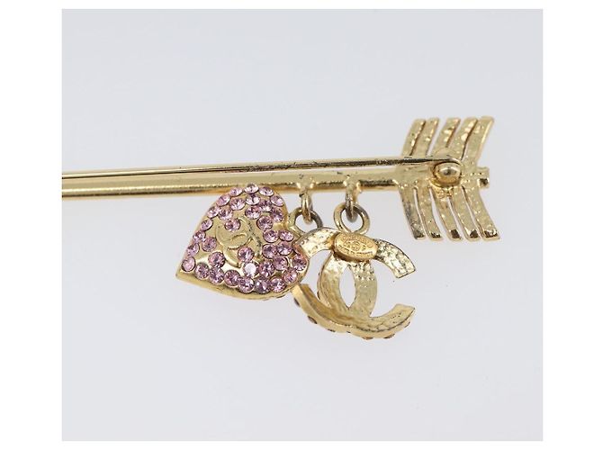 Spilla CHANEL COCO Mark Heart Metallo Tono Oro Rosa CC Auth 199074M - vista 14