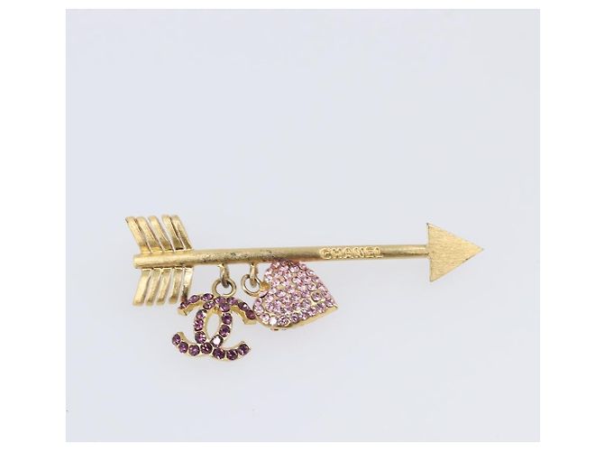 Spilla CHANEL COCO Mark Heart Metallo Tono Oro Rosa CC Auth 199074M - vista 2