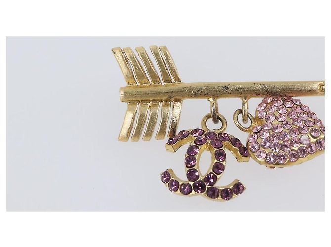Spilla CHANEL COCO Mark Heart Metallo Tono Oro Rosa CC Auth 199074M - vista 3
