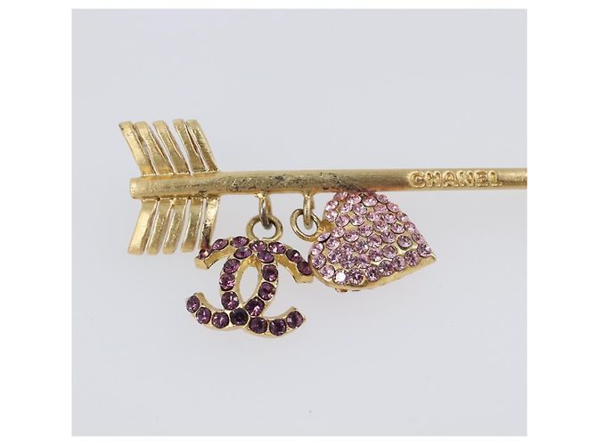 Spilla CHANEL COCO Mark Heart Metallo Tono Oro Rosa CC Auth 199074M - vista 4
