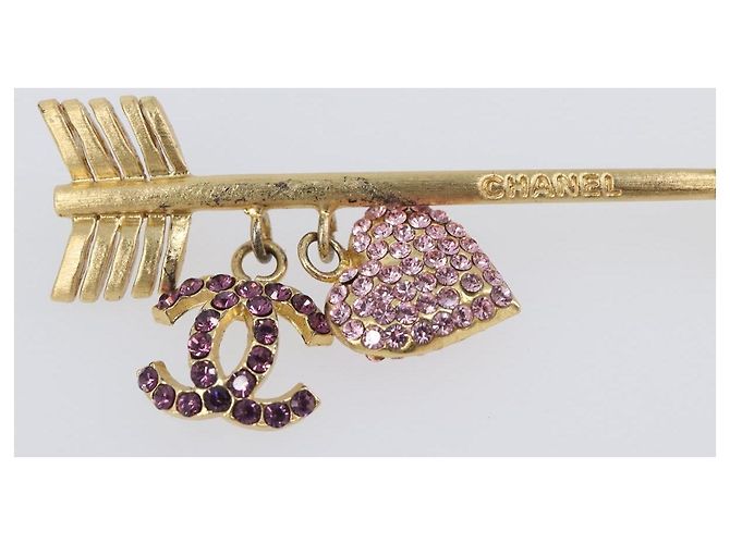 Spilla CHANEL COCO Mark Heart Metallo Tono Oro Rosa CC Auth 199074M - vista 5