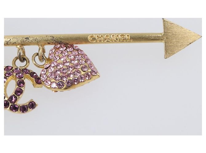 Spilla CHANEL COCO Mark Heart Metallo Tono Oro Rosa CC Auth 199074M - vista 6