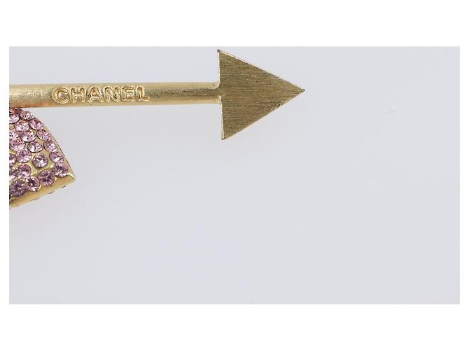 Spilla CHANEL COCO Mark Heart Metallo Tono Oro Rosa CC Auth 199074M - vista 7