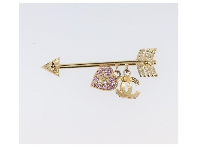 Spilla CHANEL COCO Mark Heart Metallo Tono Oro Rosa CC Auth 199074M - vista 8