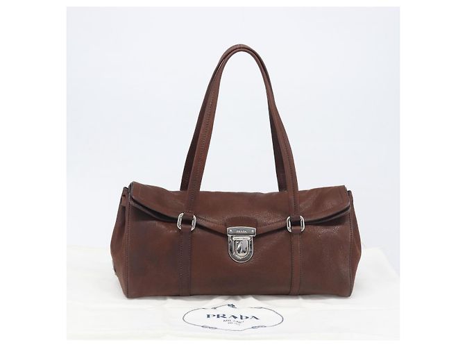 Borsa a tracolla PRADA in pelle marrone argento Auth yk20802SAV - vista 12