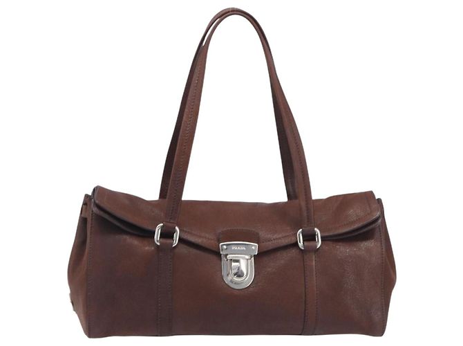 Borsa a tracolla PRADA in pelle marrone argento Auth yk20802SAV - vista 13
