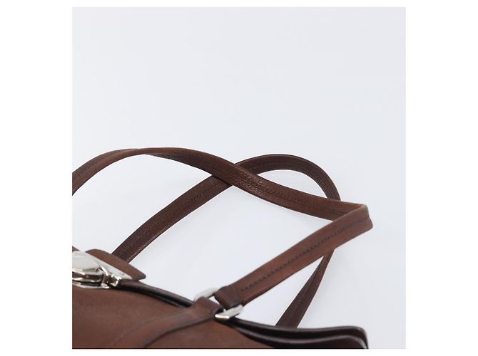 Borsa a tracolla PRADA in pelle marrone argento Auth yk20802SAV - vista 14