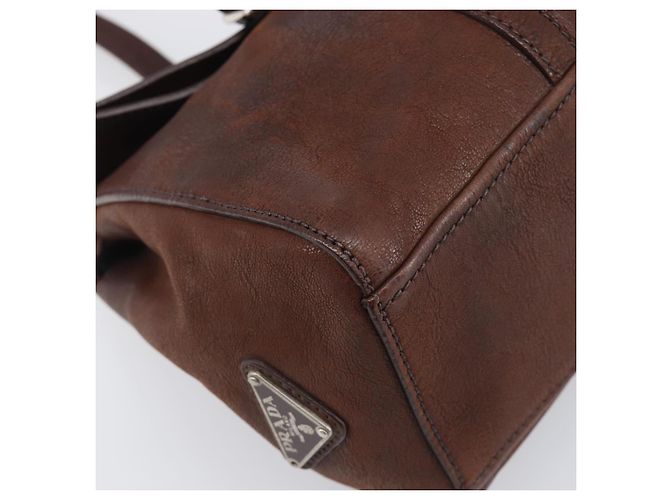 Borsa a tracolla PRADA in pelle marrone argento Auth yk20802SAV - vista 16