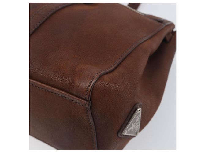Borsa a tracolla PRADA in pelle marrone argento Auth yk20802SAV - vista 17