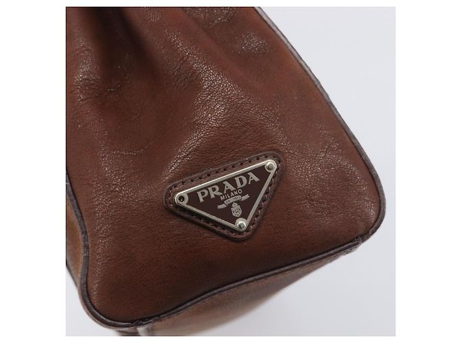 Borsa a tracolla PRADA in pelle marrone argento Auth yk20802SAV - vista 19