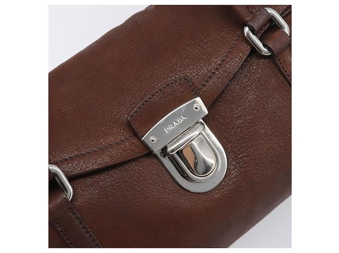 Borsa a tracolla PRADA in pelle marrone argento Auth yk20802SAV - vista 20