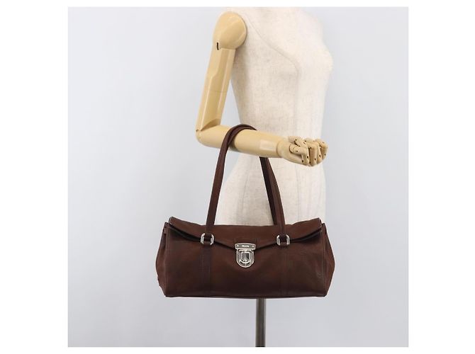 Borsa a tracolla PRADA in pelle marrone argento Auth yk20802SAV - vista 27