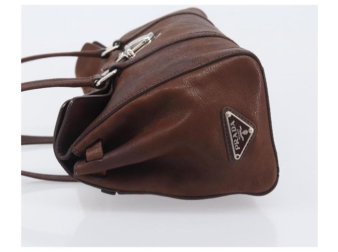 Borsa a tracolla PRADA in pelle marrone argento Auth yk20802SAV - vista 4