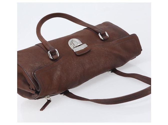 Borsa a tracolla PRADA in pelle marrone argento Auth yk20802SAV - vista 6