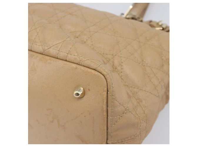 Bolso Tote Christian Dior Lady Dior Canage Canvas Beige Tono Dorado Auth 198943 - vista 11