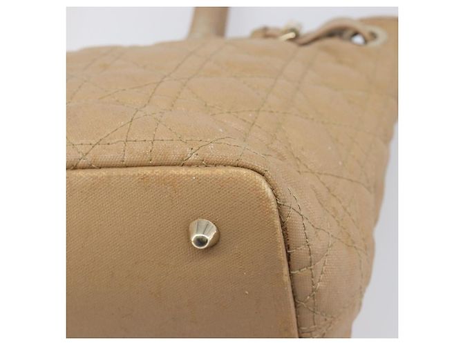 Bolso Tote Christian Dior Lady Dior Canage Canvas Beige Tono Dorado Auth 198943 - vista 13