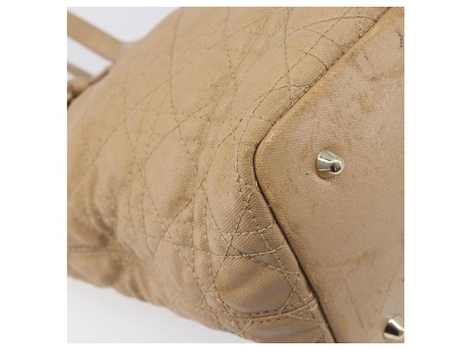 Bolso Tote Christian Dior Lady Dior Canage Canvas Beige Tono Dorado Auth 198943 - vista 14