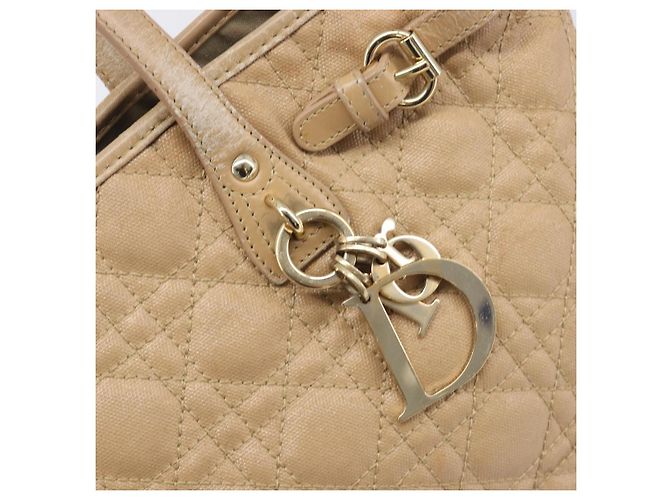 Bolso Tote Christian Dior Lady Dior Canage Canvas Beige Tono Dorado Auth 198943 - vista 15
