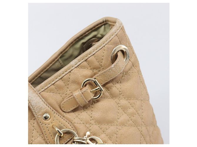 Bolso Tote Christian Dior Lady Dior Canage Canvas Beige Tono Dorado Auth 198943 - vista 16