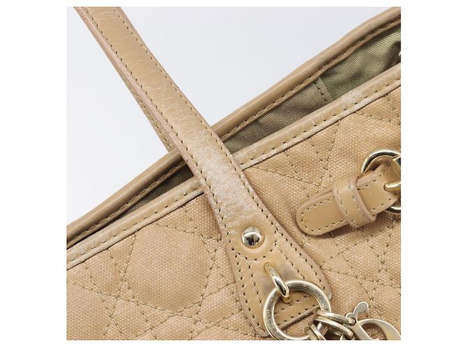 Bolso Tote Christian Dior Lady Dior Canage Canvas Beige Tono Dorado Auth 198943 - vista 17