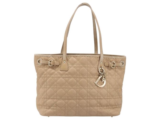 Bolso Tote Christian Dior Lady Dior Canage Canvas Beige Tono Dorado Auth 198943 - vista 2