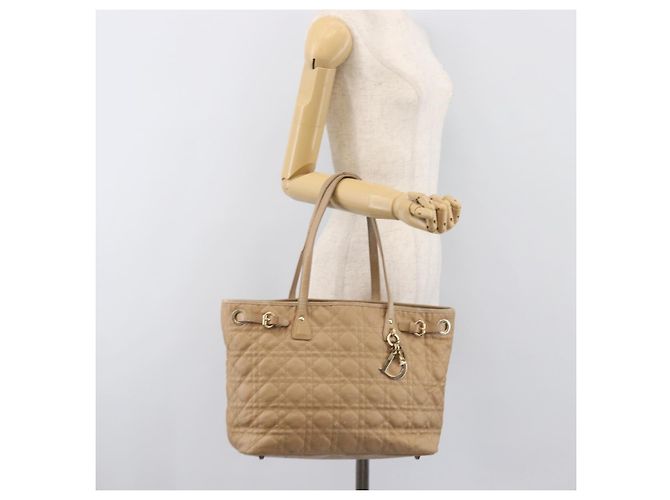 Bolso Tote Christian Dior Lady Dior Canage Canvas Beige Tono Dorado Auth 198943 - vista 25