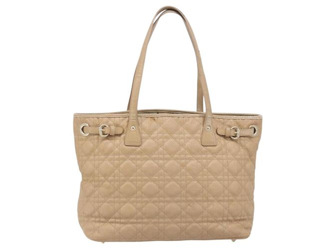 Bolso Tote Christian Dior Lady Dior Canage Canvas Beige Tono Dorado Auth 198943 - vista 3