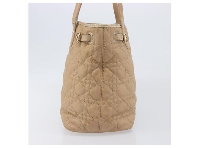 Bolso Tote Christian Dior Lady Dior Canage Canvas Beige Tono Dorado Auth 198943 - vista 4