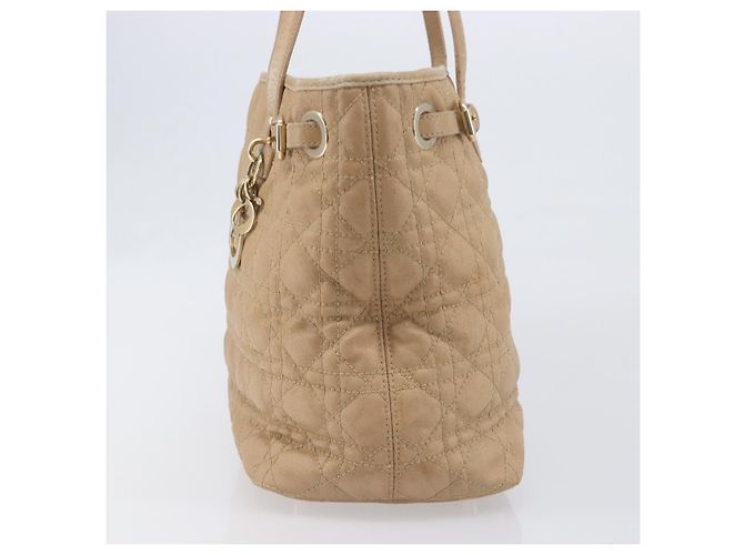 Bolso Tote Christian Dior Lady Dior Canage Canvas Beige Tono Dorado Auth 198943 - vista 5