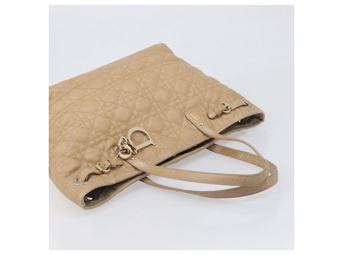 Bolso Tote Christian Dior Lady Dior Canage Canvas Beige Tono Dorado Auth 198943 - vista 6