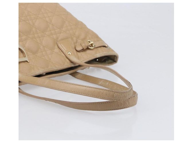 Bolso Tote Christian Dior Lady Dior Canage Canvas Beige Tono Dorado Auth 198943 - vista 7
