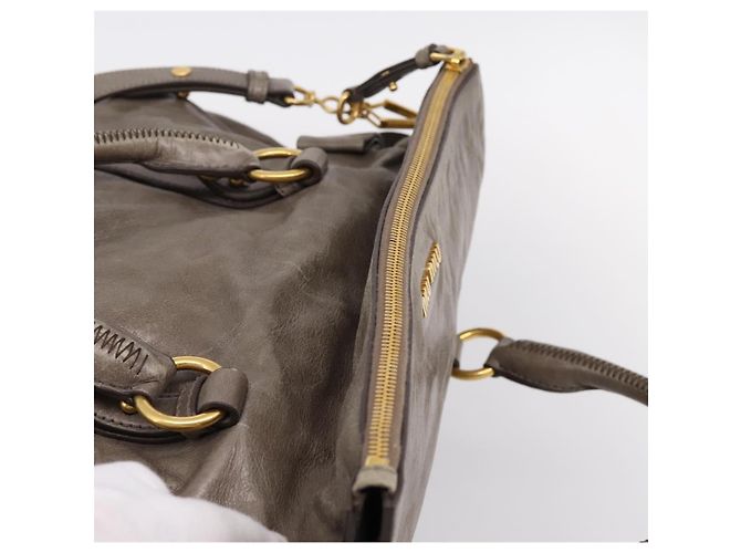 Borsa a mano Miu Miu in pelle 2way Grigio Oro Auth yk20871M Marrone D'oro - vista 6