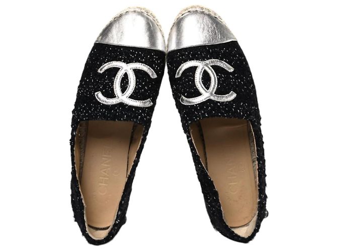 Chanel Espadrillas in Tweed e Pelle d'Agnello Metallizzata CC - Nero/Argento - vista 2