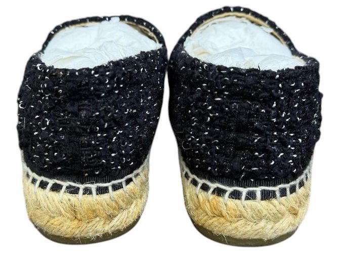 Chanel Espadrillas in Tweed e Pelle d'Agnello Metallizzata CC - Nero/Argento - vista 5