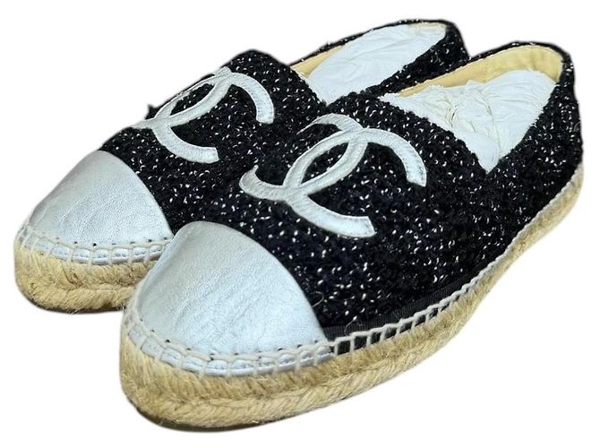 Chanel Espadrillas in Tweed e Pelle d'Agnello Metallizzata CC - Nero/Argento - vista 7