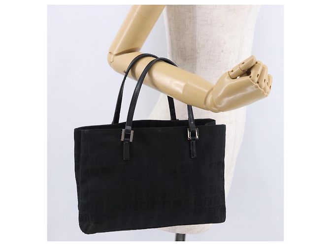 Borsa a mano FENDI Zucchino Canvas Nero Argento Auth BA15300 - vista 27