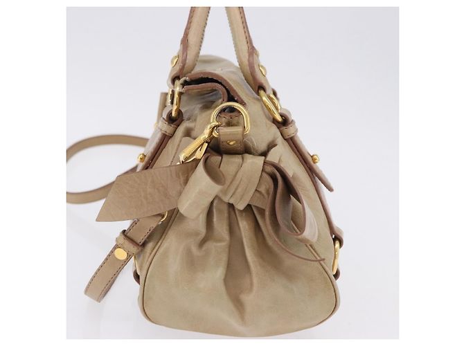 Borsa a mano Miu Miu in pelle 2way Beige Gold Auth yk20865A D'oro - vista 3