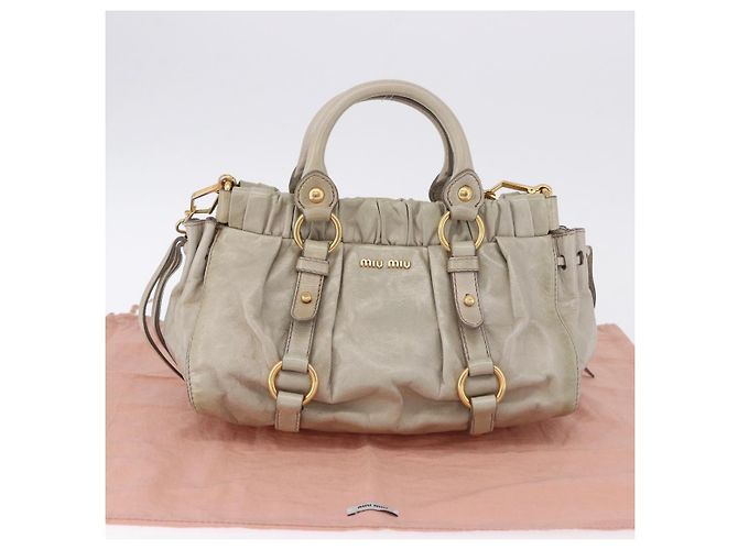 Borsa a mano Miu Miu Vitellolux 2way Beige Gold Auth 200264V D'oro - vista 12