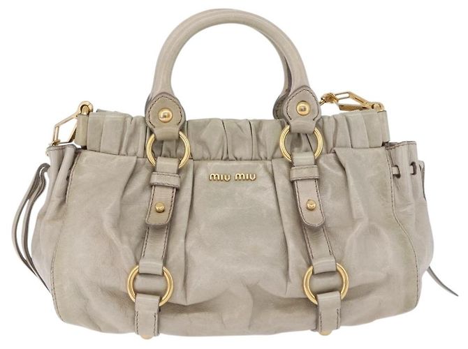 Borsa a mano Miu Miu Vitellolux 2way Beige Gold Auth 200264V D'oro - vista 13