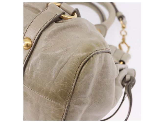 Borsa a mano Miu Miu Vitellolux 2way Beige Gold Auth 200264V D'oro - vista 18