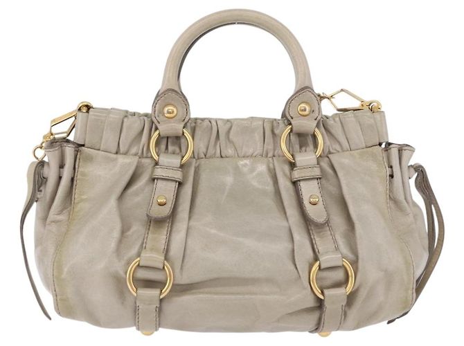 Borsa a mano Miu Miu Vitellolux 2way Beige Gold Auth 200264V D'oro - vista 2