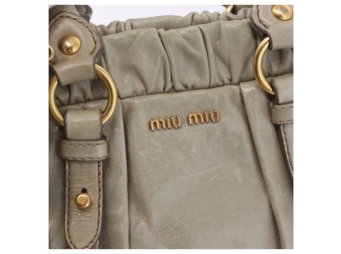 Borsa a mano Miu Miu Vitellolux 2way Beige Gold Auth 200264V D'oro - vista 20