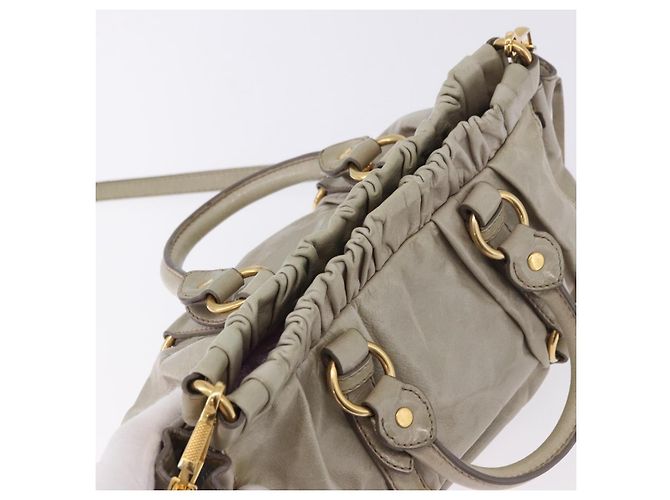 Borsa a mano Miu Miu Vitellolux 2way Beige Gold Auth 200264V D'oro - vista 6