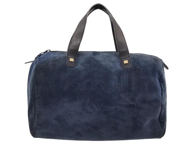 Borsa LOEWE Suede Navy Gold Auth 200957 D'oro Blu navy - vista 13