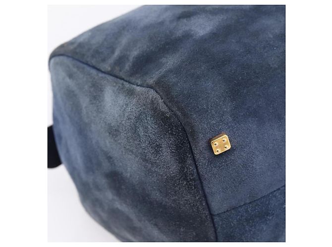 Borsa LOEWE Suede Navy Gold Auth 200957 D'oro Blu navy - vista 14