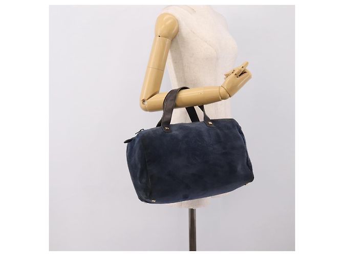 Borsa LOEWE Suede Navy Gold Auth 200957 D'oro Blu navy - vista 19