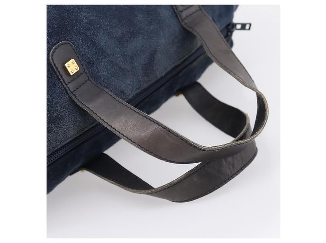 Borsa LOEWE Suede Navy Gold Auth 200957 D'oro Blu navy - vista 7