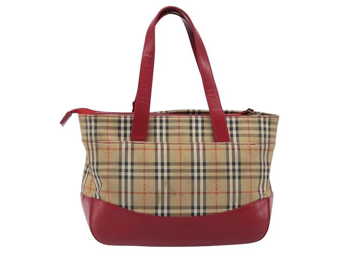 Borsa a mano BURBERRY Nova Check Canvas Beige Gold Auth 200887 D'oro - vista 2